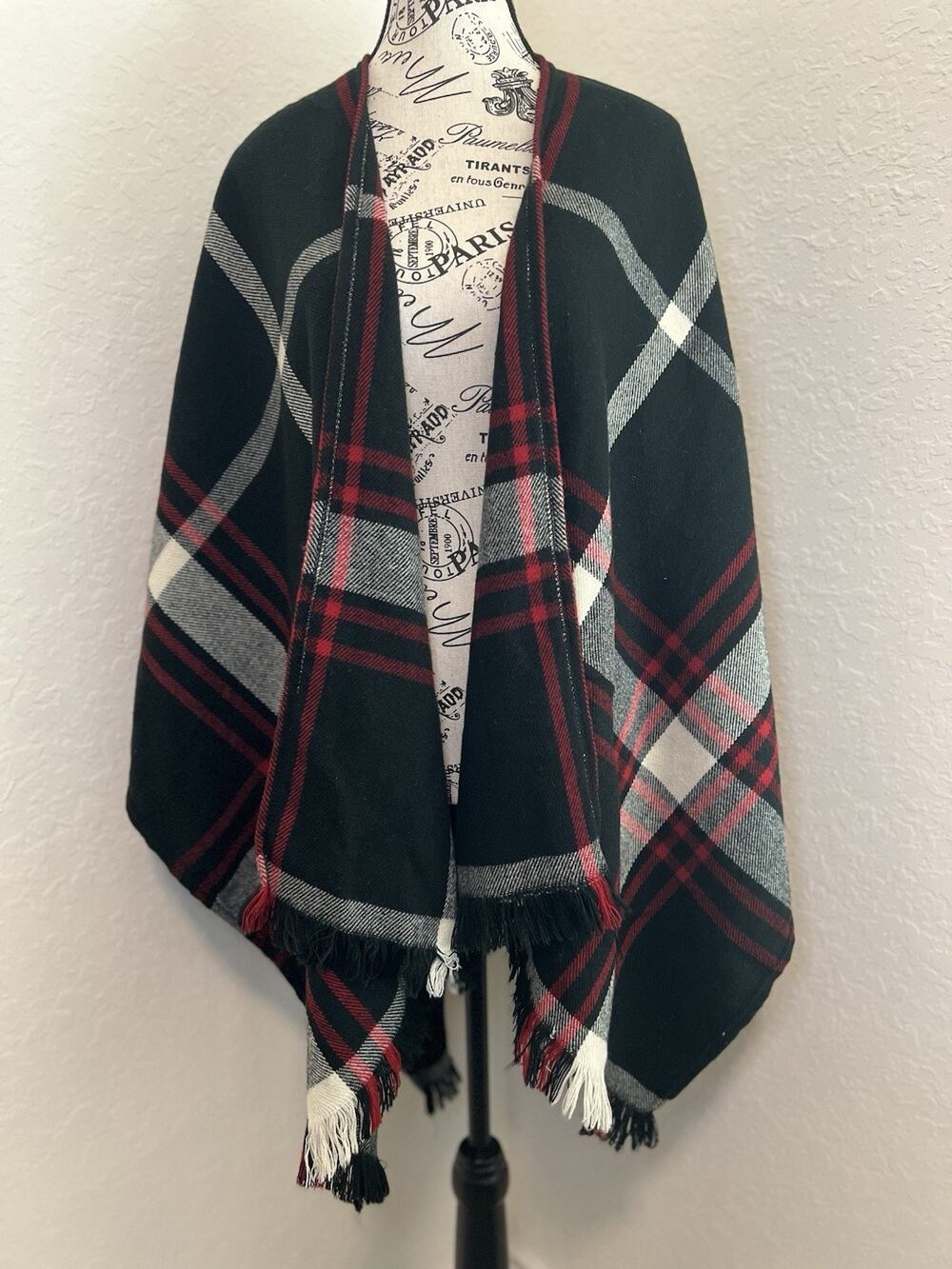 Women’s Plaid Pancho Wrap One Size Office Career Workwear Festival Boho